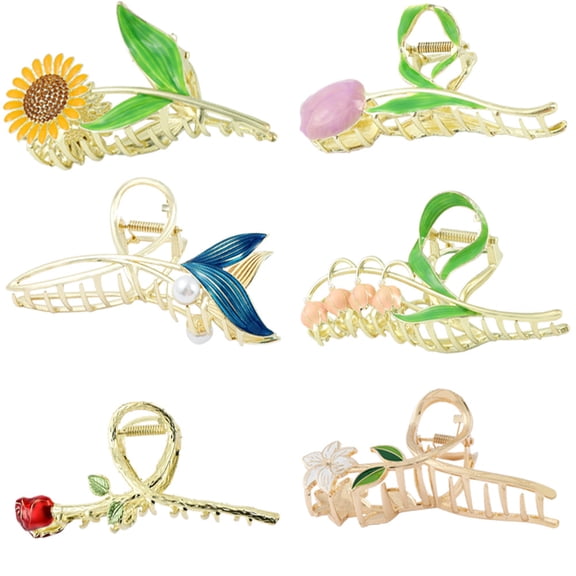 NOGIS Flower Metal Hair Claw Clips 6 Pcs Cute Large Tulip NonSlip Hair Barrettes Strong Hold Hair Clamps Fashion Hair Accessories for Woman Girls with Long Thick Thin Curly Hair