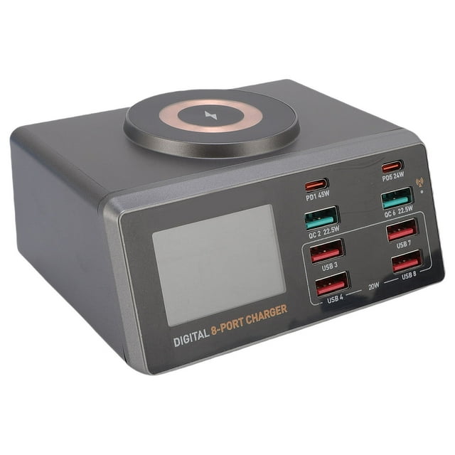 100W USB C Fast Charger Block, USB Charging Station Hub Brick, with Real Time Power Display, Magnetic Adsorption Positioning, for Laptop and Smartphone
