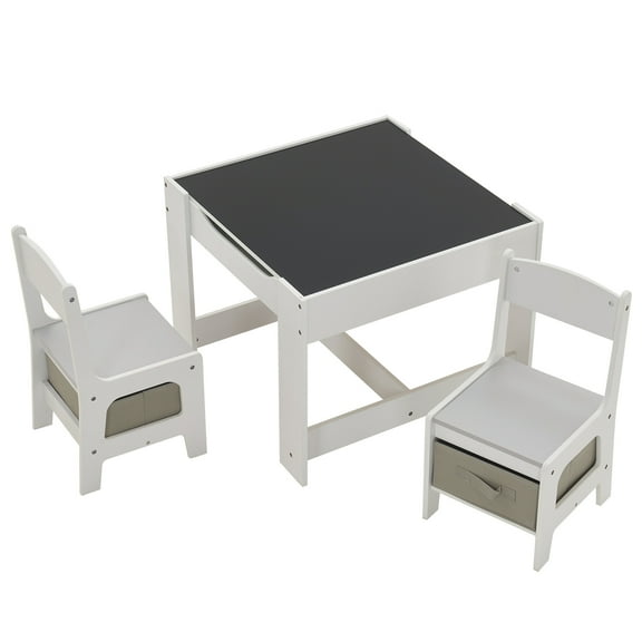 Zimtown Wooden Children Play Table Set, 24'' Activity Table, 1 Table & 2 Chairs with Storage for Toddlers, Natural