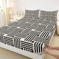 thumbnail image 3 of jejeloiu Abstract Vintage Lines Full Size Sheets,Geometric Striped Print Bed Sheets,Black Beige Sheet Sets For Teens,Breathable Home Decor,4-Piece, 3 of 7