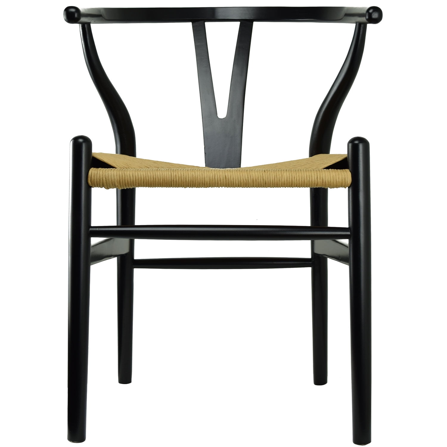 2xhome Black Wishbone Wood Armchair With Arms Open Y Back Open Mid