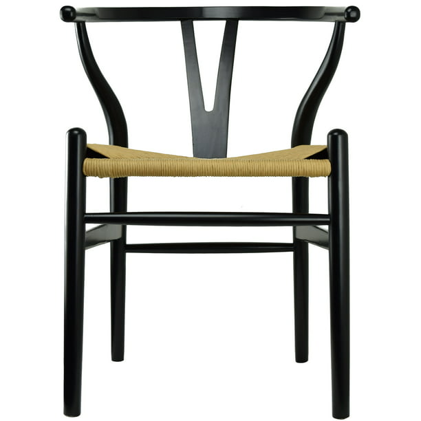 2xhome Black Wishbone Wood Armchair With Arms Open Y Back Open Mid Century Modern Contemporary Assembled Chair Dining Chairs Woven Seat Brown For Kitchen Living Desk Office Guest Work Home Accent