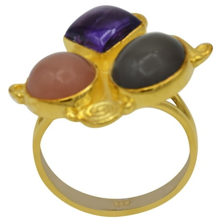 - Orchid Jewelry 9 3/5 Carat Moonstone & Amethyst 18k Gold Overey Silver Ring