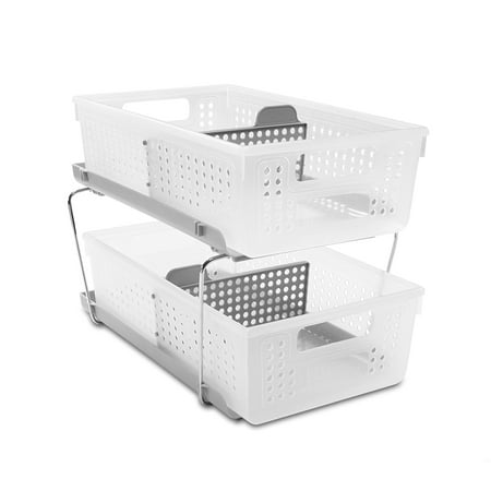 madesmart Two-Tier Organizer with Dividers, Frost, Grey