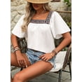 thumbnail image 5 of Mexican Shirts for Women Boho Embroidered Short Butterfly Sleeve Square Neck Loose Blouses Tees White XL, 5 of 8