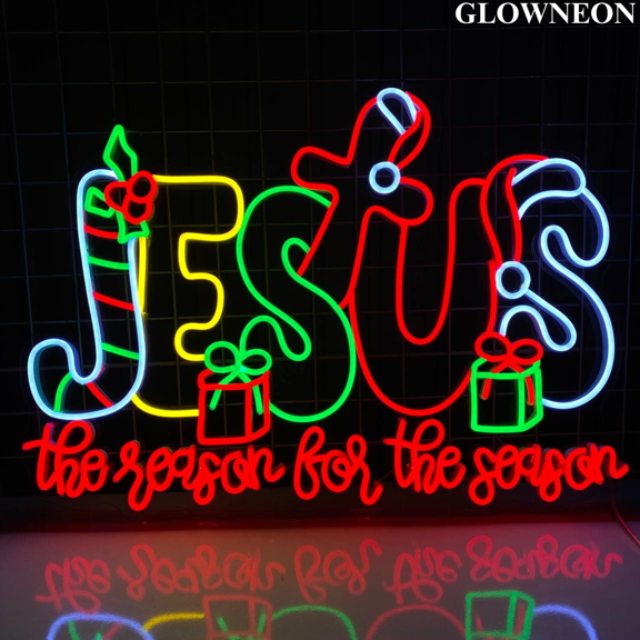 Glowneon Jesus The Reason For The Season Led Sign, Christmas Wall Art