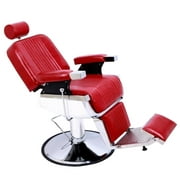 SamyoHome Professional Salon Equipment Heavy Duty Barber Chair, Reclining Solon Styling Chairs, Red