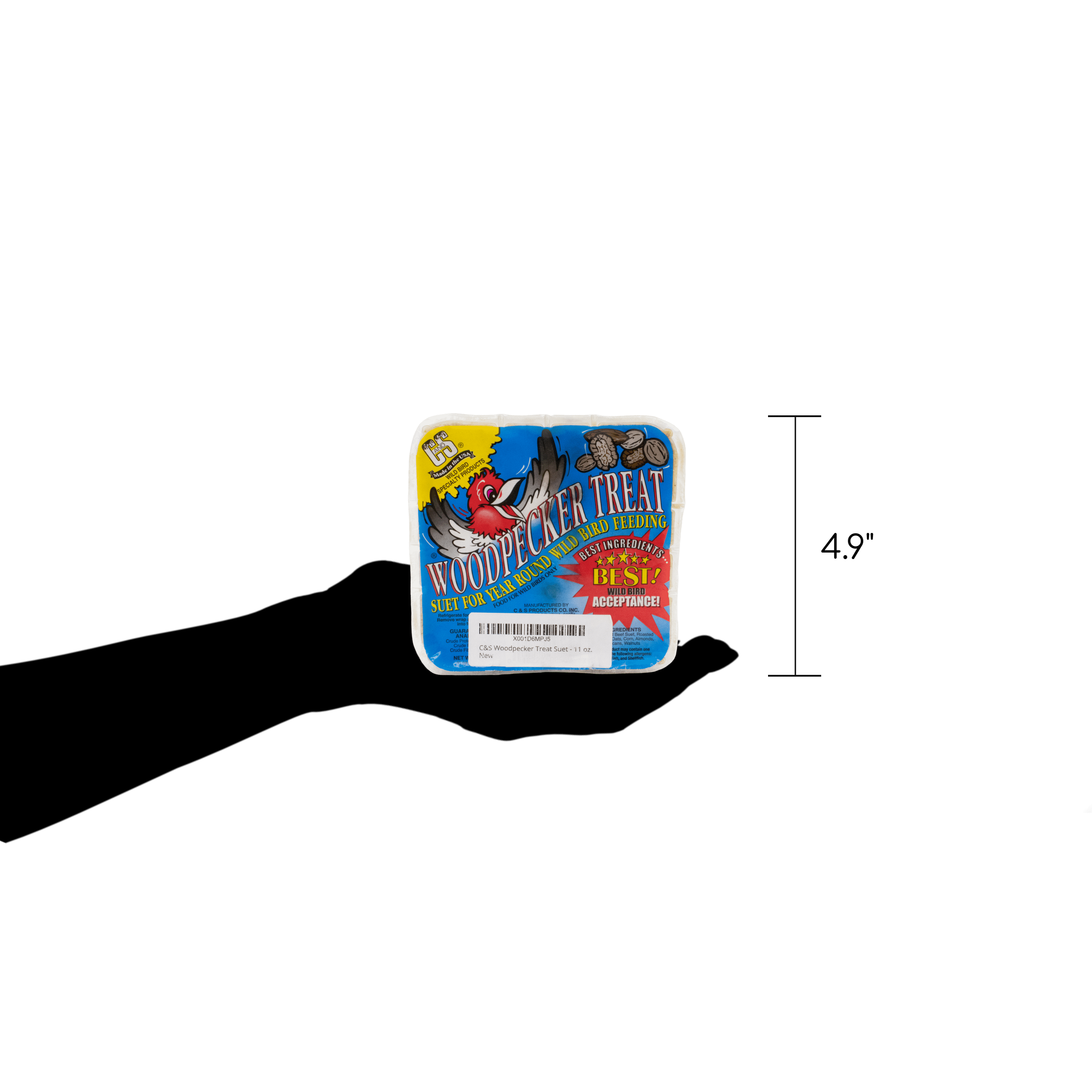 C&S Woodpecker Suet Treat, 11 oz Cake, Wild Bird Suet, 12 Pack