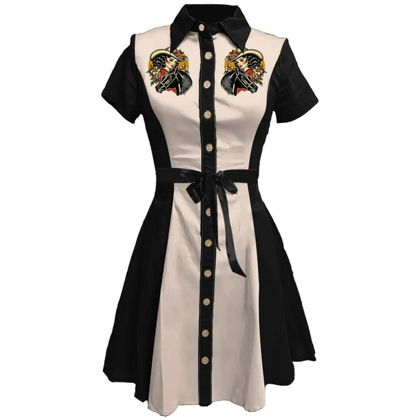Vestido camisero vintage para mujer con estampado floral western: botones, corte A, cintura elástica, vestido midi retro de verano.