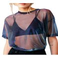 thumbnail image 1 of Femmes Transparentes Casual Crop Tops Manches Courtes T-Shirt Blouse Tops, 1 of 5