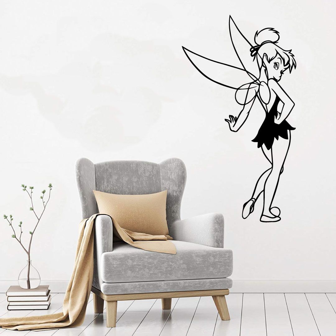 Cute And Elegant Tinkerbell Fairy Pixie Dust Tinkerbell Disney Movie Character Tinkerbell Silhouette Vinyl Wall Art Sticker Decoration Decal For Home Kids Baby Girls Childrens Room Size (30x30 inch)
