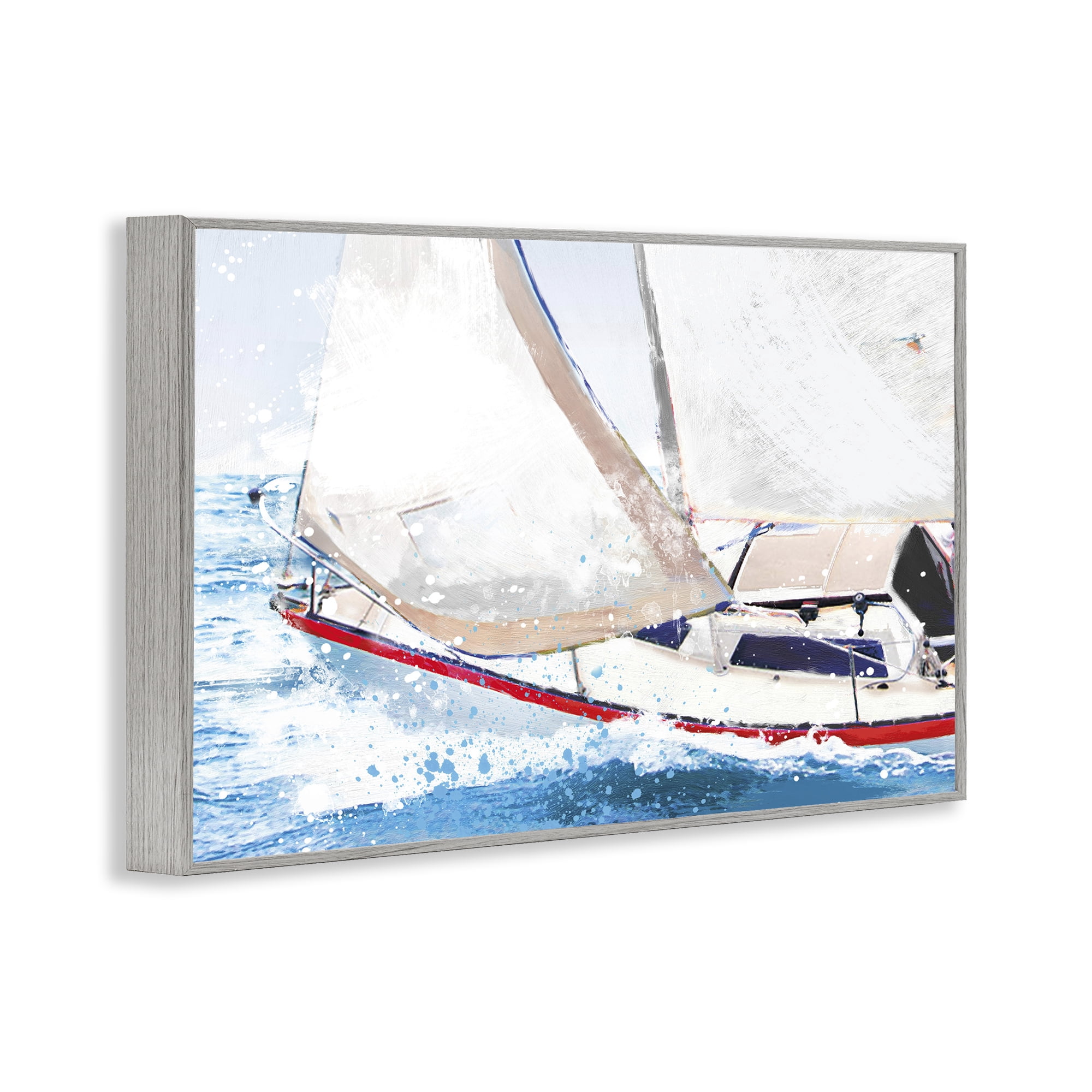 Stupell Industries Sailboat Racing Through Blue Waves Gray Framed Giclee Art, design by Porter Hastings
