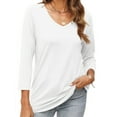 thumbnail image 3 of Liher 3/4 Sleeve T-shirts for Women Fashion V Neck Basic Top Comfort Soft White Tee Shirt Clothes Size XXL, 3 of 6