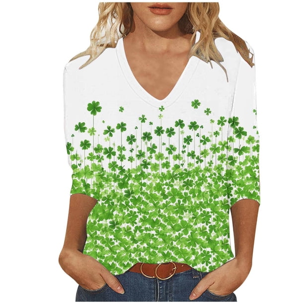 Camiseta de Moda Casual Impresa con Cuello en V Suelta para el Día de San Patricio