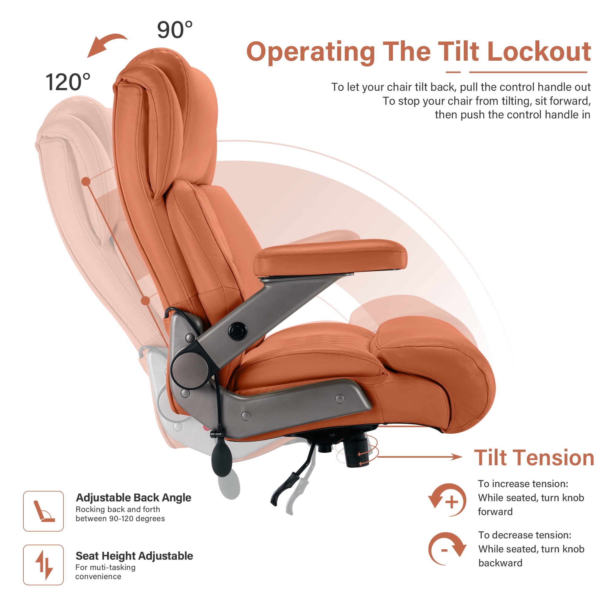 Big and Tall 700lbs Office Chair, High Back Executive Office Chair with 3D Flip up Arms, Adjustable Lumbar Support, Heavy Duty Metal Base, Home Office Computer Desk Chair, Gold Brown