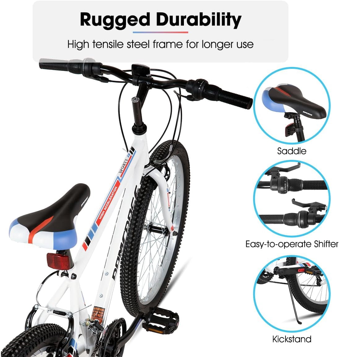 HILAND 24 inch Mountain Bike for Men Women, 18 Speeds High-Carbon Steel Frame, Sport Cycling MTB Bicycle for Adult