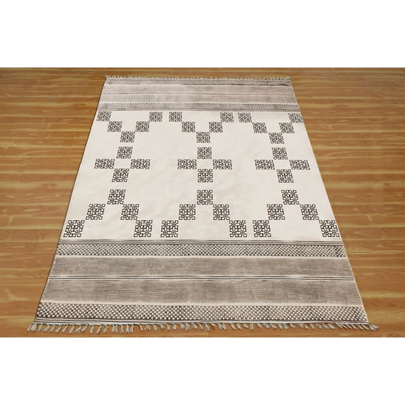 Casavani Block Printed Beige Rug For Kitchen 2'x3' Geometric Cotton Area Rugs