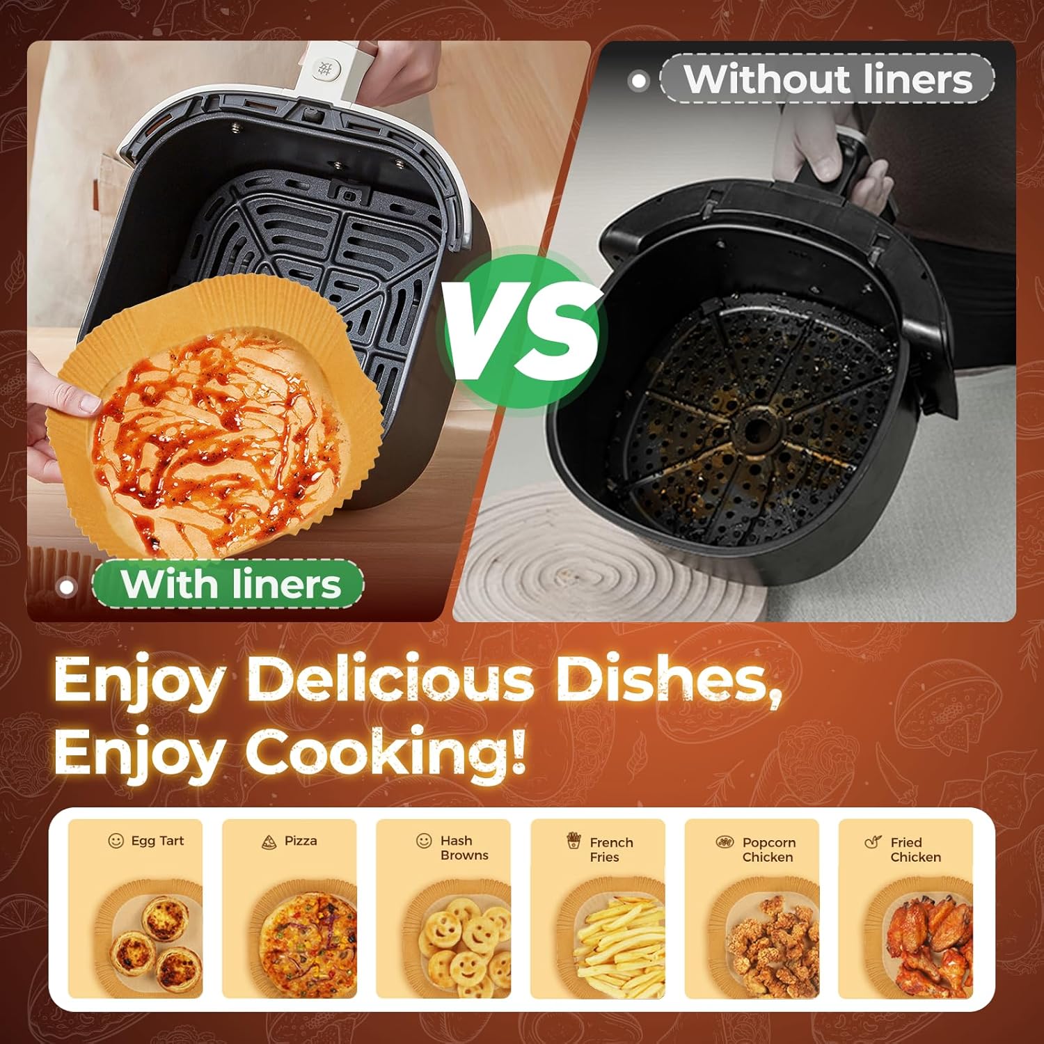 Liners Disposable, 100 PCS Non-Stick Paper Liners, Waterproof and Oilproof for Easy Cleanup, 8" Square Unbleached Parchment Paper for 5-8 QT , Baking, Microwave, Oven