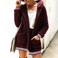 thumbnail image 3 of Chaqueta borrosa de manga larga para mujer, diseño de bolsillo largo de invierno, abrigo cálido con capucha para fiesta, compras informales, rojo vino S, 3 of 6