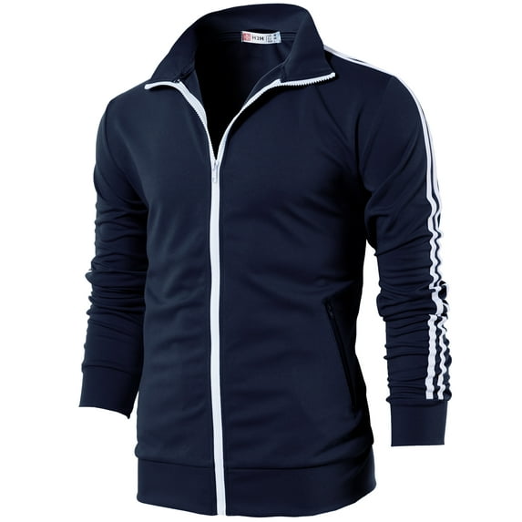 H2H Mens Casual Slim Fit Lightweight Line Training Full Zip-up Jacket NAVY US 3XL/Asia 4XL (CMOJA0103)