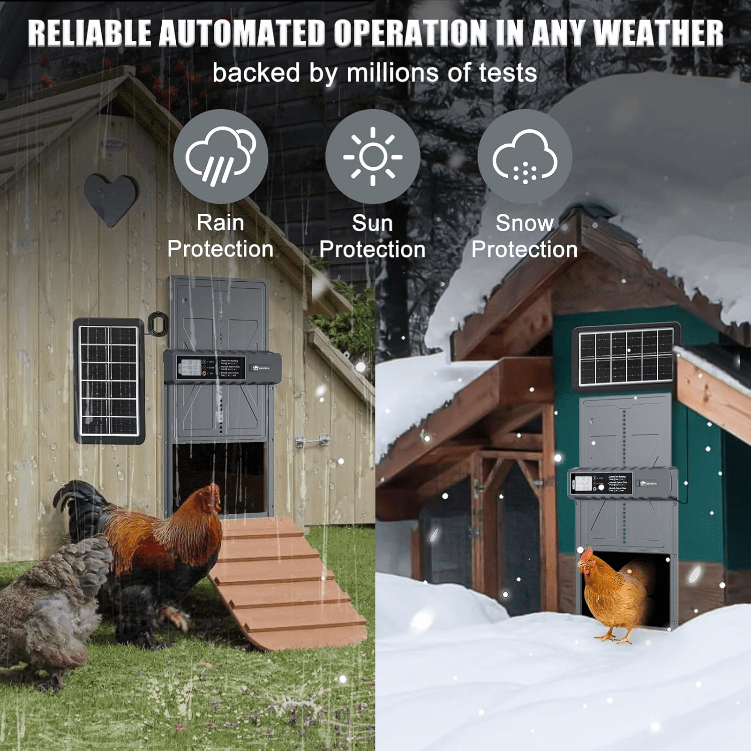 Automatic Chicken Coop Door Solar Powered with Timer, Remote Control, Anti-Pitch Aluminum Alloy Auto House Door for Chicken, Duck, Poultry, Weatherproof