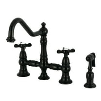 Kingston Brass KS3270BEXBS Essex Two-Handle 4-Hole Deck Mount Bridge Kitchen Faucet with Brass Side Sprayer in Matte Black
