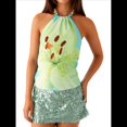 thumbnail image 1 of Top Corto Sin Mangas con Cuello Halter Y2K para Mujer, Estampado Floral, Espalda Abierta, Estilo Urbano de Verano Verde M, 1 of 10