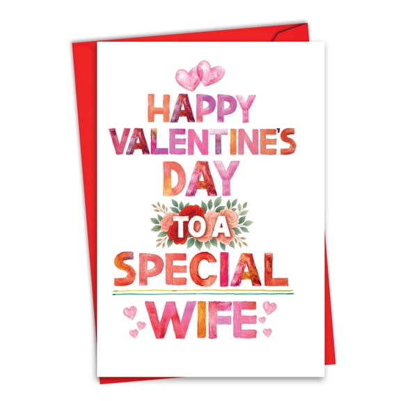 NobleWorks Valentine's Day Paper Card (Wife, Husband) with 5 x 7 Inch Envelope (1 Card) Special Wife