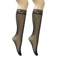 thumbnail image 4 of Baikeli Women's Lace Knee High Stockings Casual Black Sheer Sock Cute Jacquard Lace Calf Socks Girls Stretchy Breathable Hollow Black Knee High Sock Flower Fishnet Sheer Sock Black Free Size, 4 of 6
