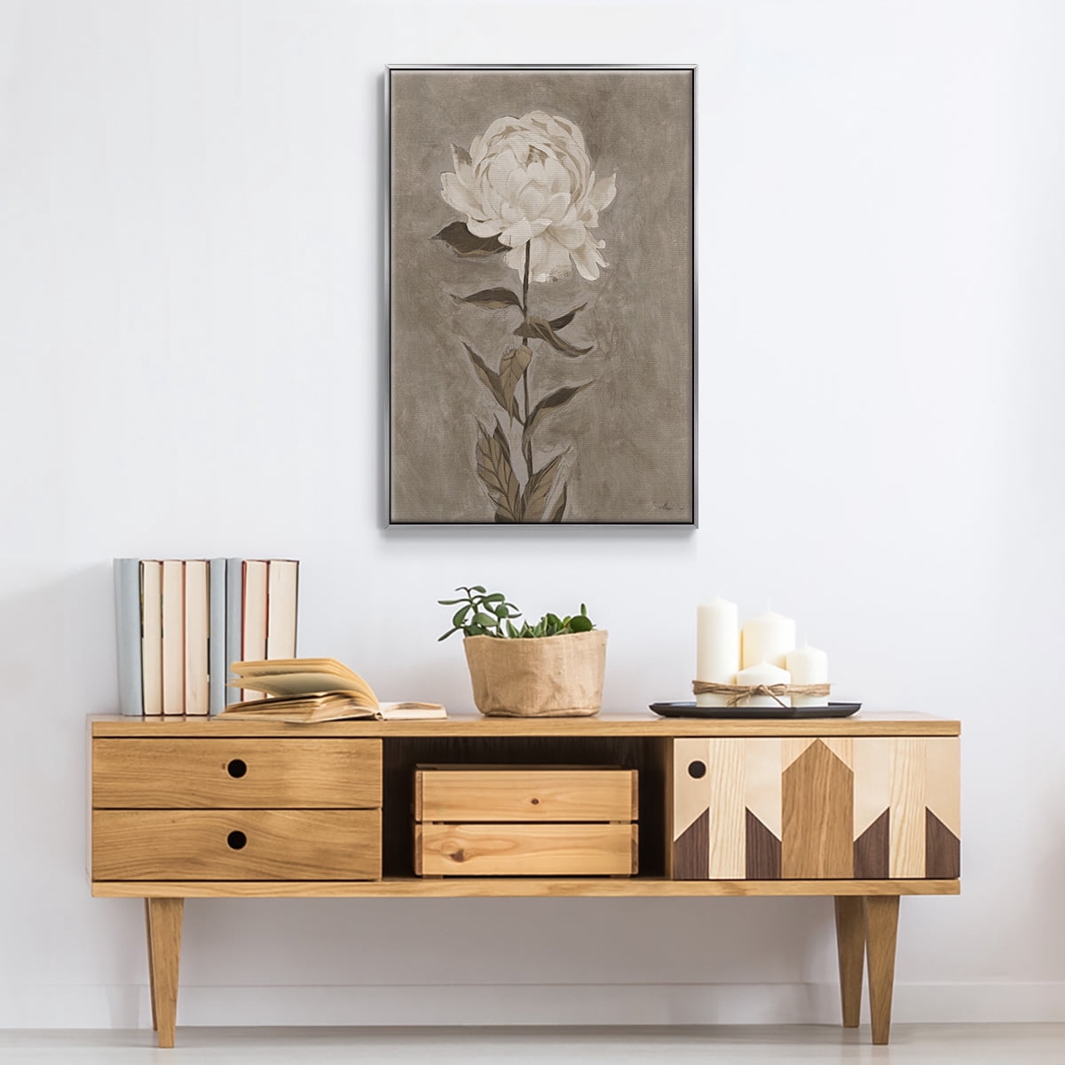 Pretty as a Peony I Framed Premium Gallery Wrapped Canvas - Ready to Hang - 27 x 41 - Silver Floating Frame