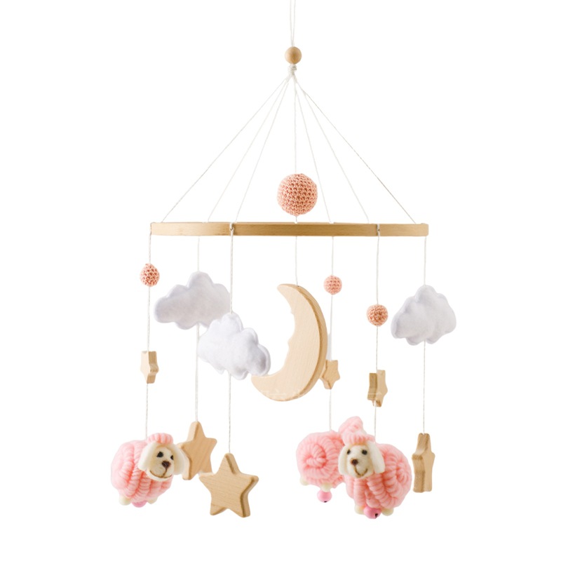 Baby Crib Mobile Wind Chime – Wooden Bed Bell Hanging Pendant, Soothing Toy for Newborns, Nursery Decoration, Peach