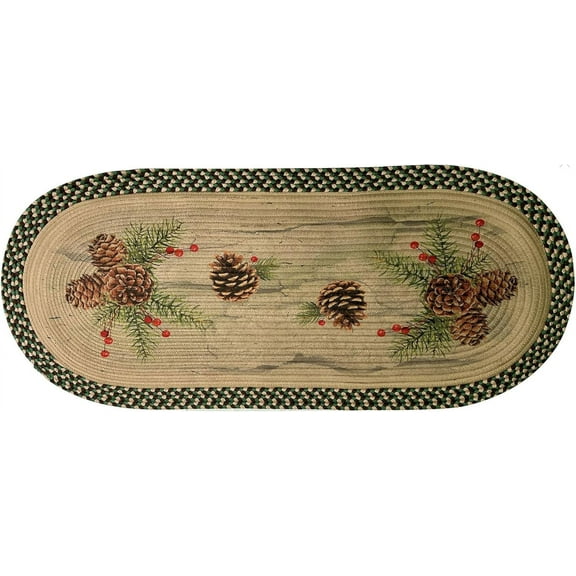 Rivers Edge Products Pine Cone Braided Rug, 48 Inch Oval Shaped Indoor Area Rug, Use for Bedroom Rug or Kitchen Rug, Circle Rug, Round Rug, Oval Rug, Cabin Decor, Pine Cone and Berries