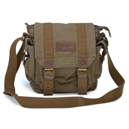 Gootium - Gootium Vintage Canvas Messenger Bag Men’s Shoulder Bag School Satchel, Army Green ...