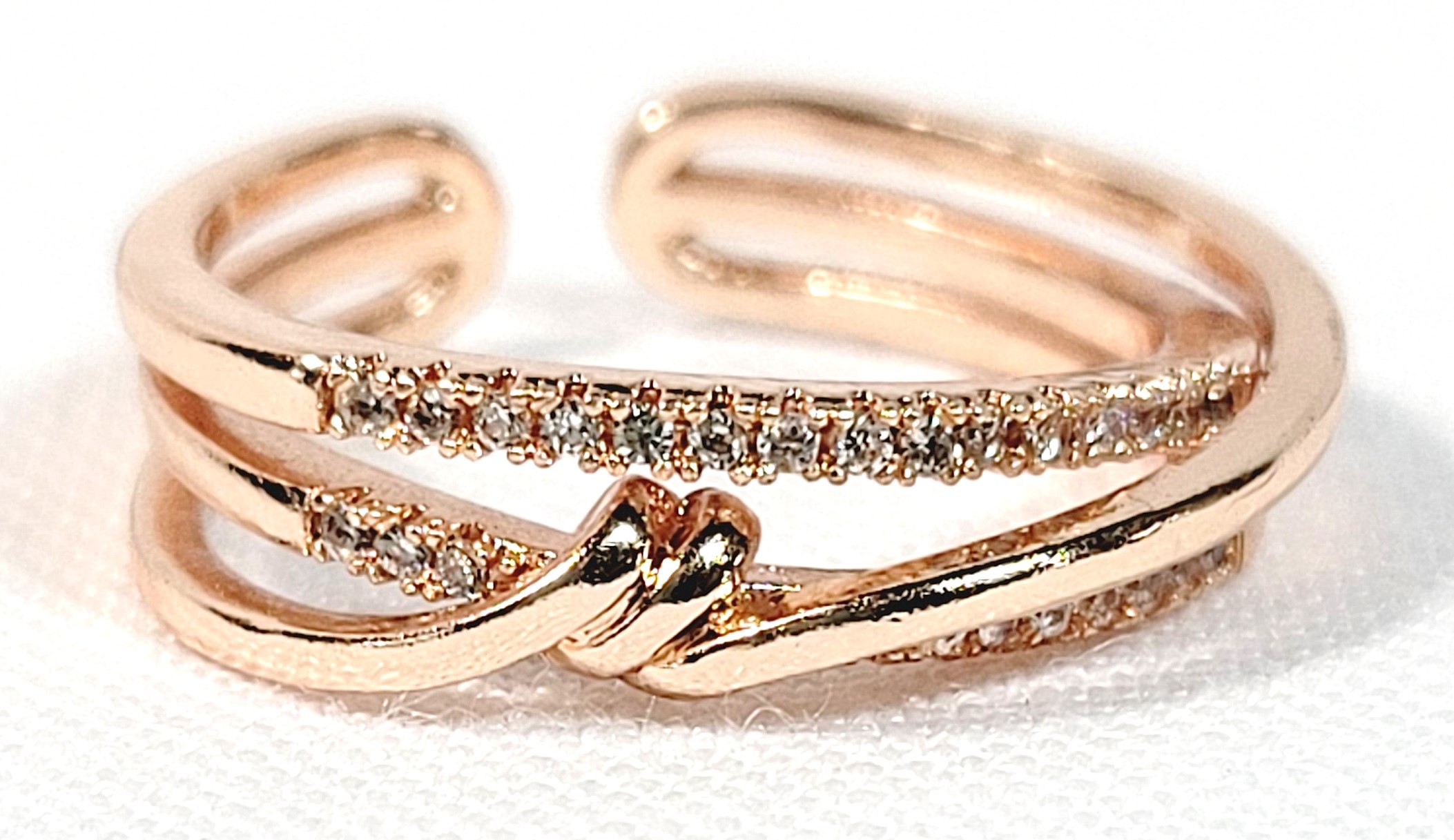 Rose Gold Sparkle French Manicure Glossy Almond Press On Nails and Adjustable Ring Set - Gift Set