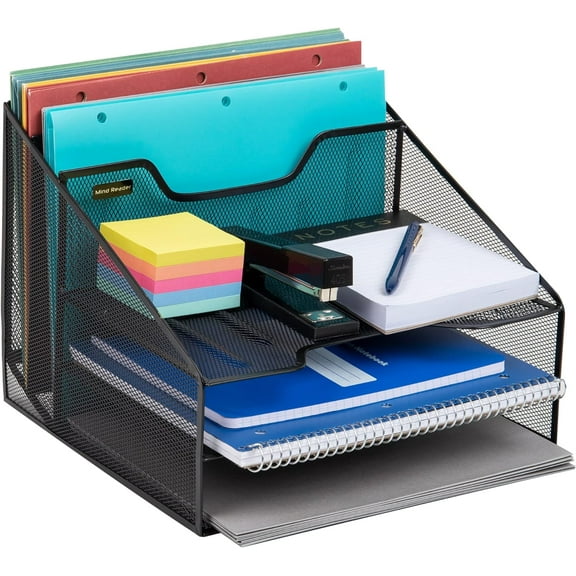 MindReaderDesktopOrganizer,VerticalFileHolder,PaperTrays,Office,MetalMesh,12.5"Lx11.5"Wx9.5"H,Black