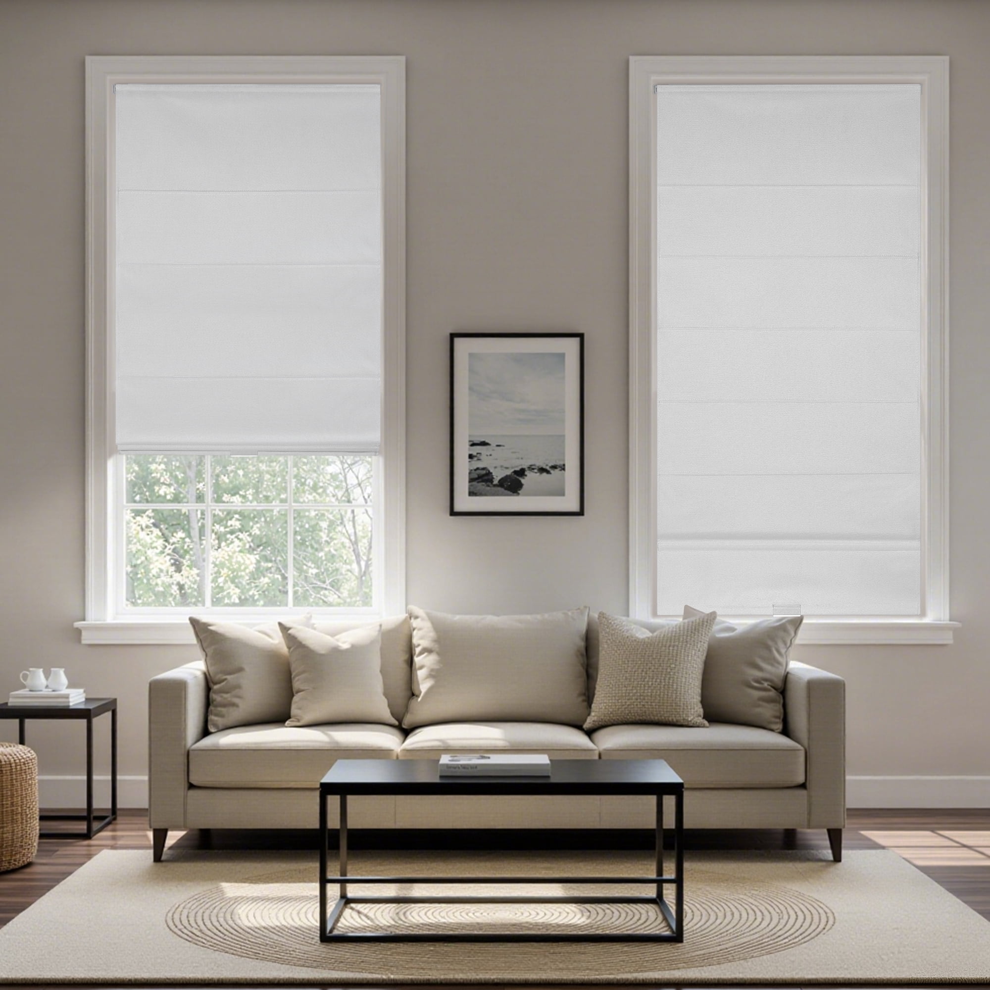 No Drill No Tools Cordless Roman Shades for Window,Room Darkening Easy Install Linen Fabric Blackout Roll Up Roman Blinds Window Blinds Inside Mount 23" W x 64" H Grayish White