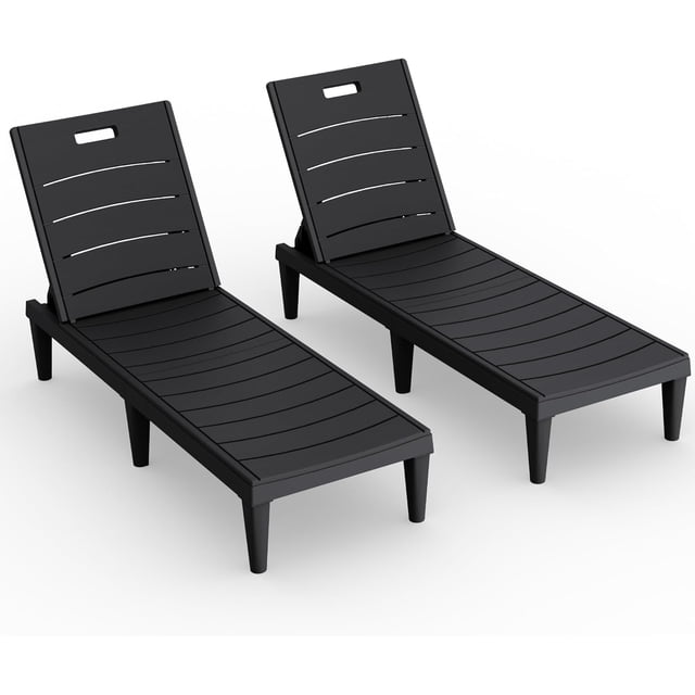 WLXIANG Outdoor Chaise Lounge Chair Set of 2 with 5-Position Adjustable Back, Waterproof & Lightweight PP Lounge Chairs for Outside Pool Patio (Black)