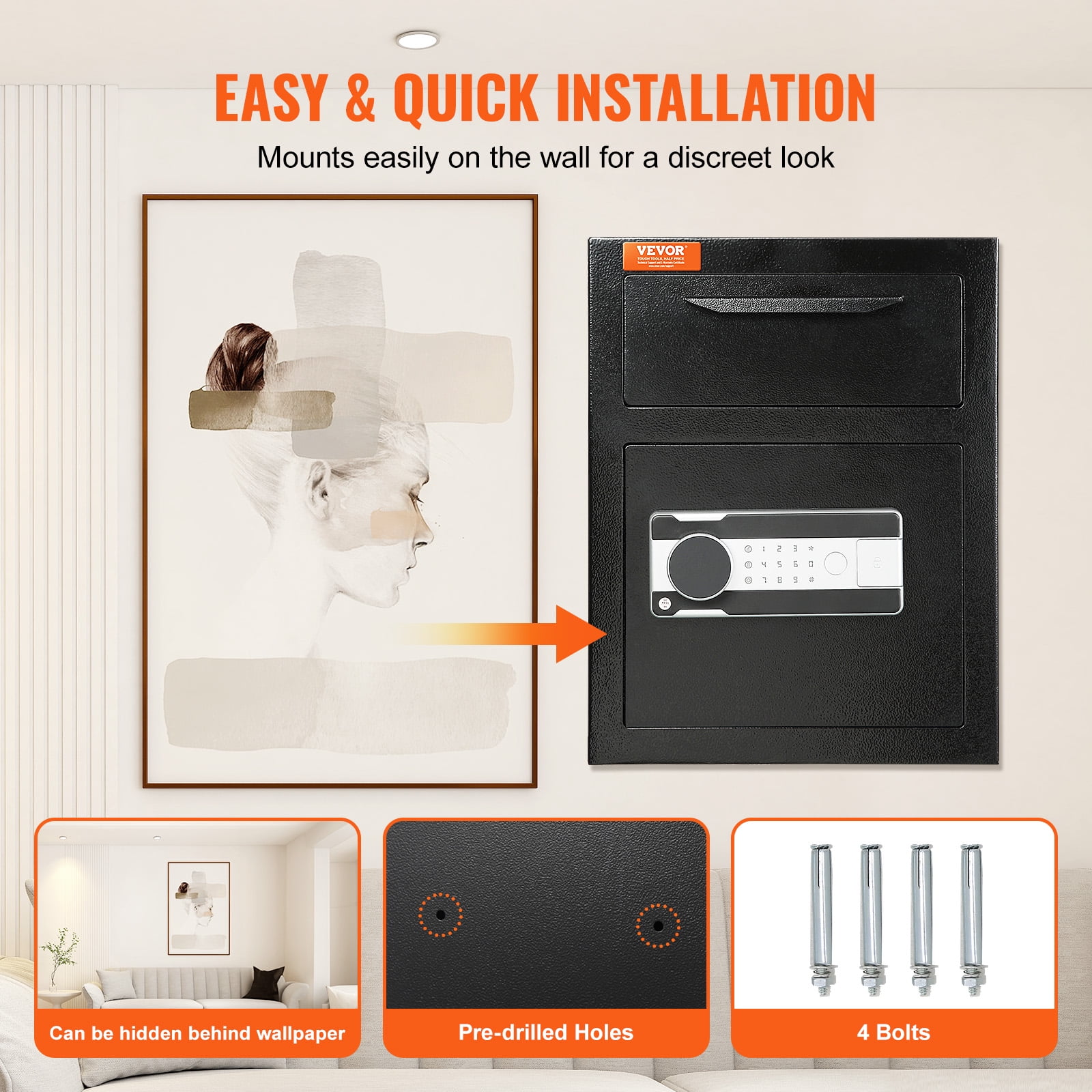 VEVOR 1.7 C Digital Depository Safe Deposit Safe Security Safe Box Made of Carbon Steel with Deposit Slot with Two Emergency Keys Depository Safe Box for Home Hotel Restaurant and Office