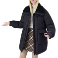 thumbnail image 1 of ManxiVoo Womens Medium Length Puffer Jacket Winter Thickened Cotton Blend Coat With High End Texture L Size Black, 1 of 9