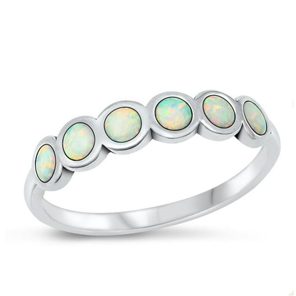 CHOOSE YOUR COLOR White Simulated Opal Ring 925 Sterling Silver Geometric Circles Band CZ Female Size 4