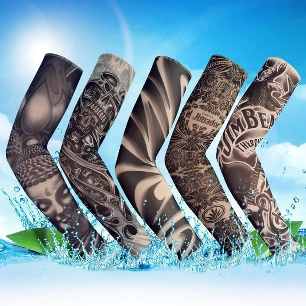 Mangas de tatuaje para hombres, 5 piezas Mangas de brazo Mangas de tatuajes falsos para cubrir brazos Mangas de protección solar Mangas de tatuaje Cubiertas de tatuaje Manga de tatuaje tempo