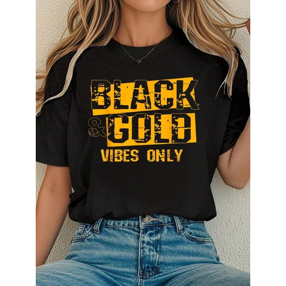 Black And Gold Game Day Group Tees For High School Football T-Shirt Tee Shirts Women