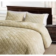 thumbnail image 3 of Chezmoi Collection Lux Beige Velvet Quilt King Set, 3-Piece Lush Plush Distressed Velvet Bedding All Season Lightweight Bedspread Brushed Microfiber Reverse with Diamond Stitch Quilting, 3 of 9