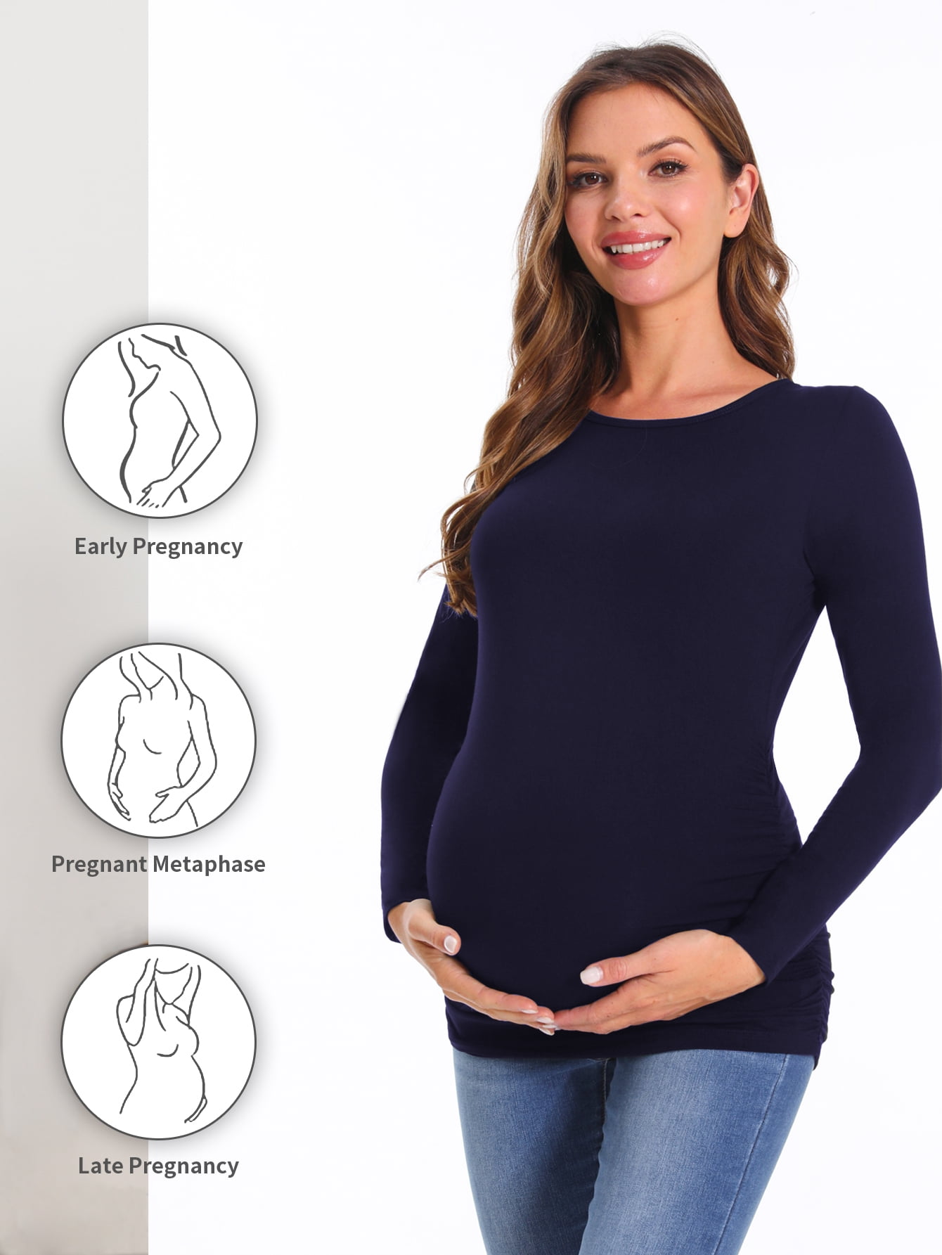 Bearsland Women's Long Sleeve Maternity Shirts Casual Tunic Side Ruched Tops Pregnancy Clothes 3-Pack