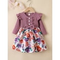 thumbnail image 2 of Seyurigaoka Toddler Girls Fall Dress, Ribbed Floral Stitching Long Sleeve Skirt, 2 of 9