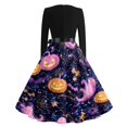 thumbnail image 4 of Womens Halloween Dress Gothic Witch Long Sleeve Cocktail Dresses V Neck Fit And Flare Swing Dresses,Vintage Medieval Party Dress For Women,Ghost Printed Renaissance, 4 of 7