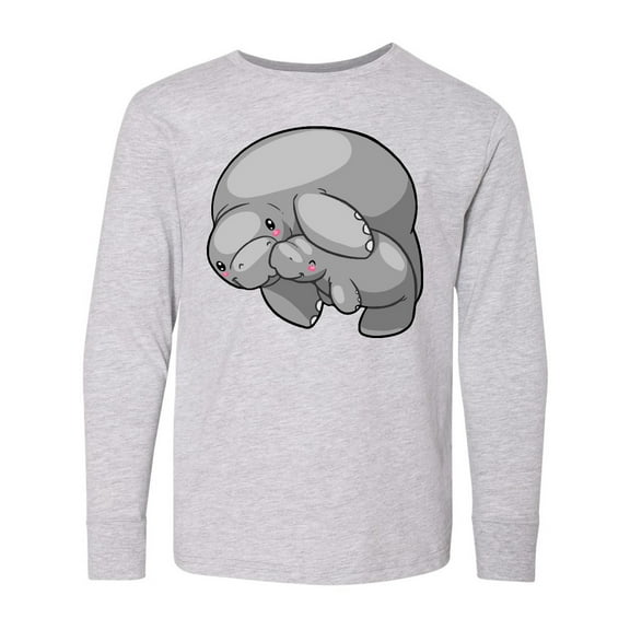 Inktastic Cute Manatee Family Long Sleeve Youth T-Shirt