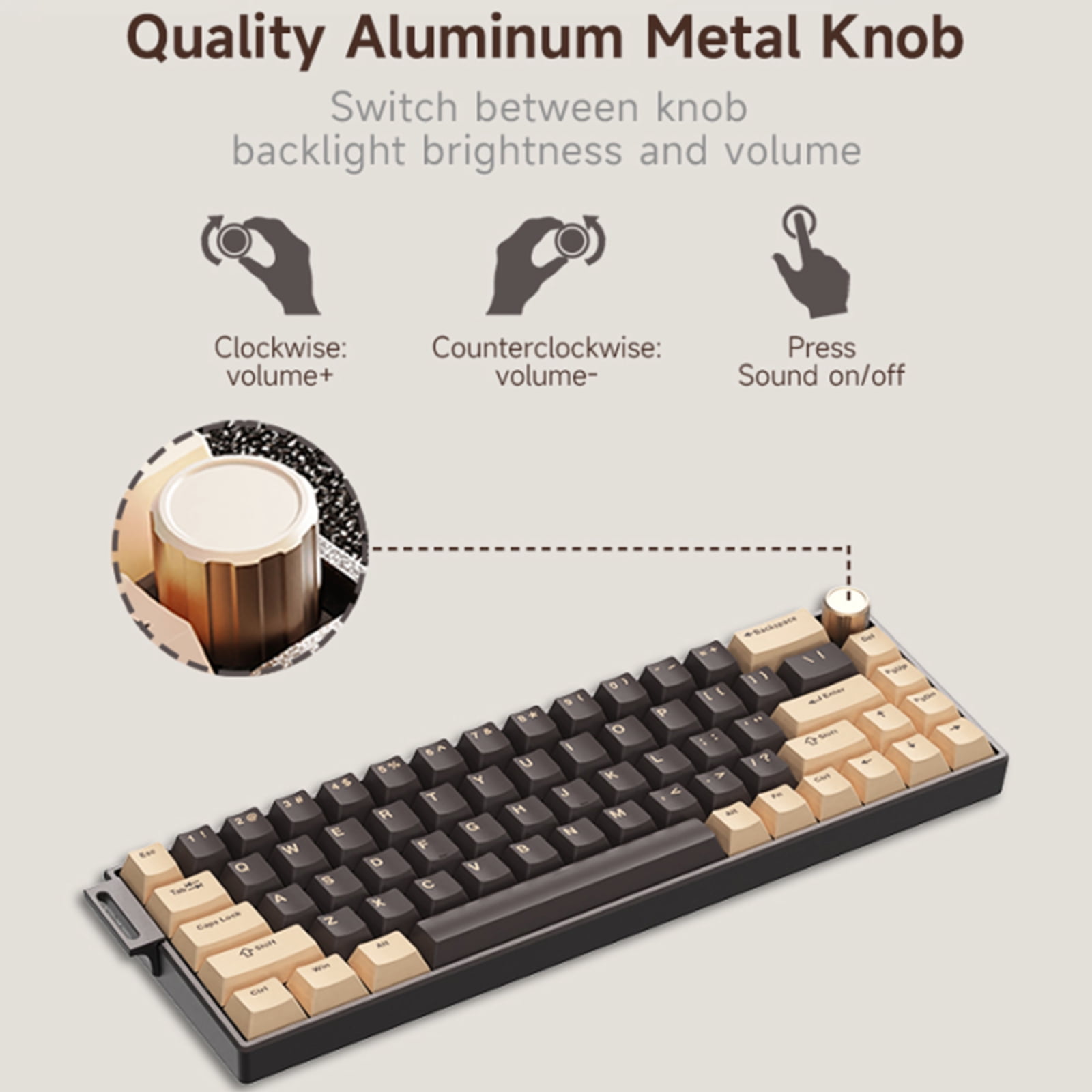 Artyond Compact Mechanical Gaming Keyboard, QMK/VIA Programmable Hot-Swappable Volume Knob, 32-bit ARM4 Chip, with RGB Backlight 68 Keys USB-C Aluminum Frame Keyboard for Games/PC/Mac, Brown