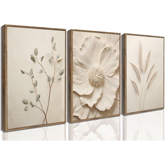 Lienzo decorativo UZXTFQU enmarcado en 3D con textura de color beige neutro