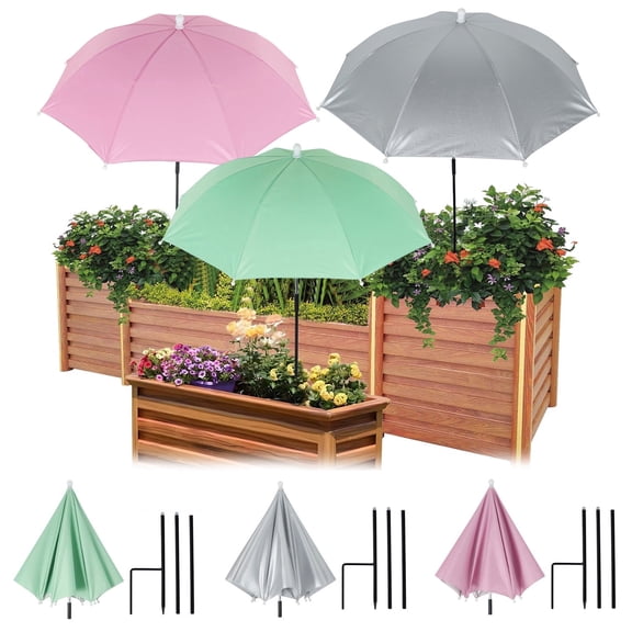 HOMEYA 3 Pack 25" Plant Umbrellas for Outdoor Plants, 35" Height Small Umbrella Adjustable Plant Shades for Outdoor Plants, Garden, Potted